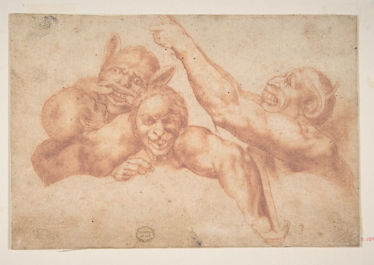 Study of Figures from Michelangelo's Last Judgment, Sistine Chapel, After Michelangelo Buonarroti (Italian, Caprese 1475–1564 Rome), Red chalk 