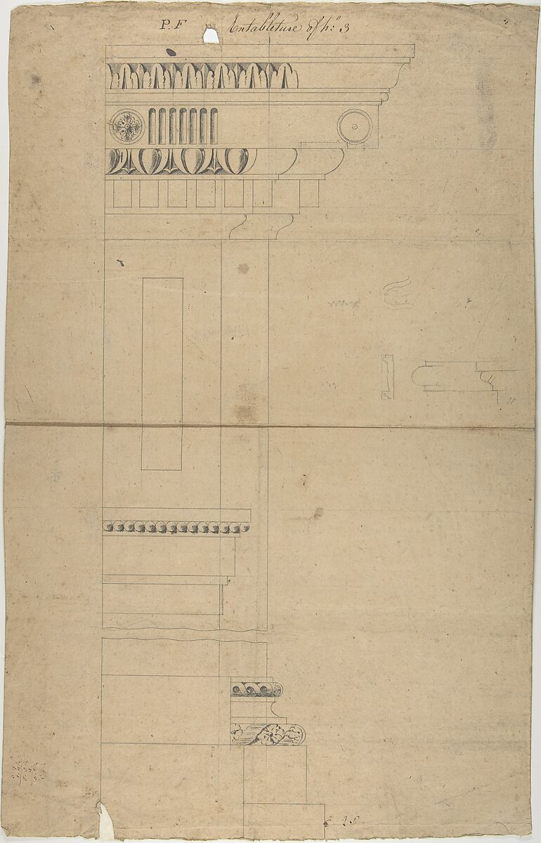 Design for Entablature, Attributed to Robert Mylne the younger (British, Edinburgh, Scotland 1733–1811 London), Pen and black ink, graphite 