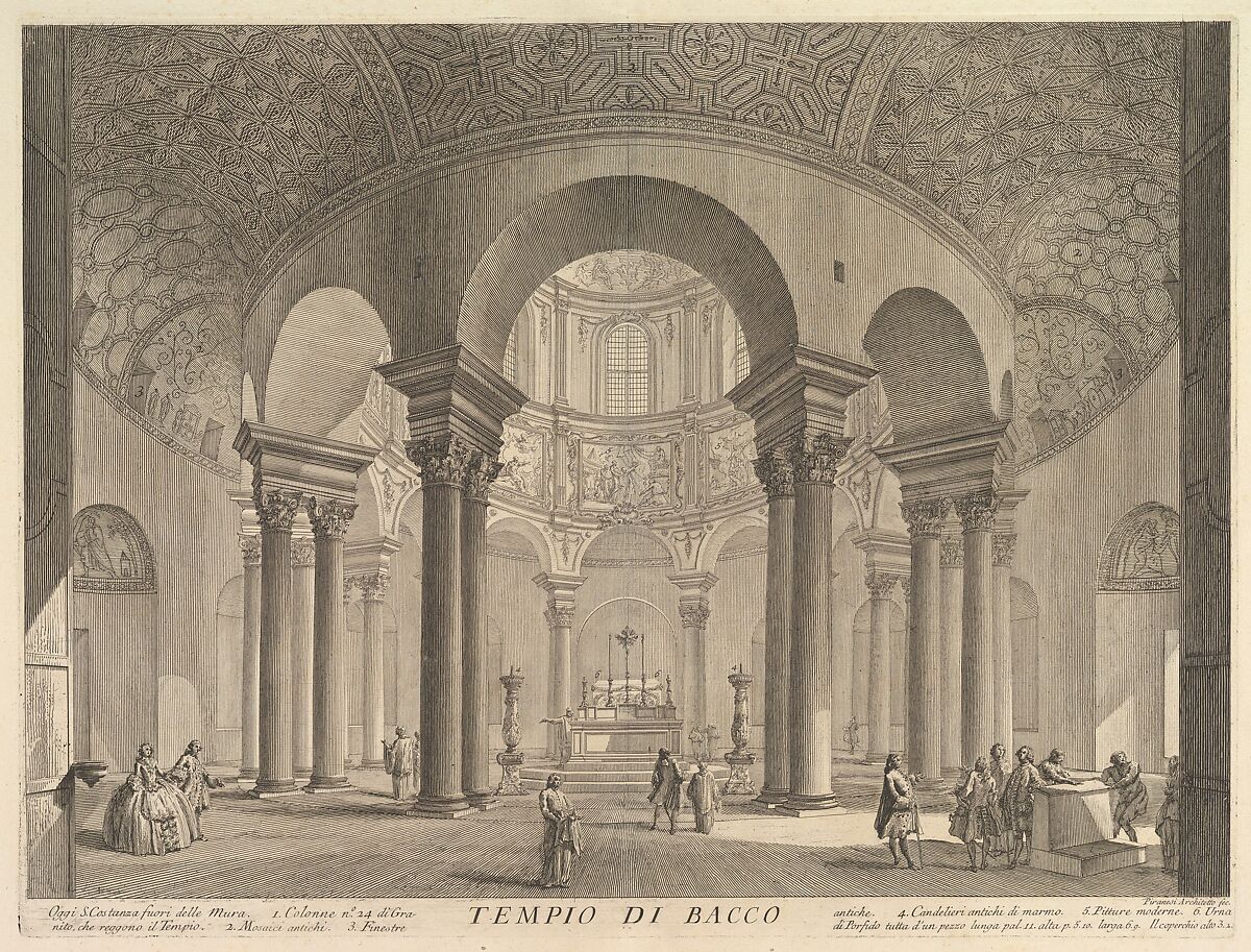 S. Constanza (erroneously callled Temple of Bacchus) (Veduta interna del Sepolcro di S. Constanza, fabbricato da Costantino Magno, ed erroneamente detto il Tempio di Bacco, inoggi Chiesa della medisme Santa), from "Vedute di Roma", Giovanni Battista Piranesi (Italian, Mogliano Veneto 1720–1778 Rome), Etching 