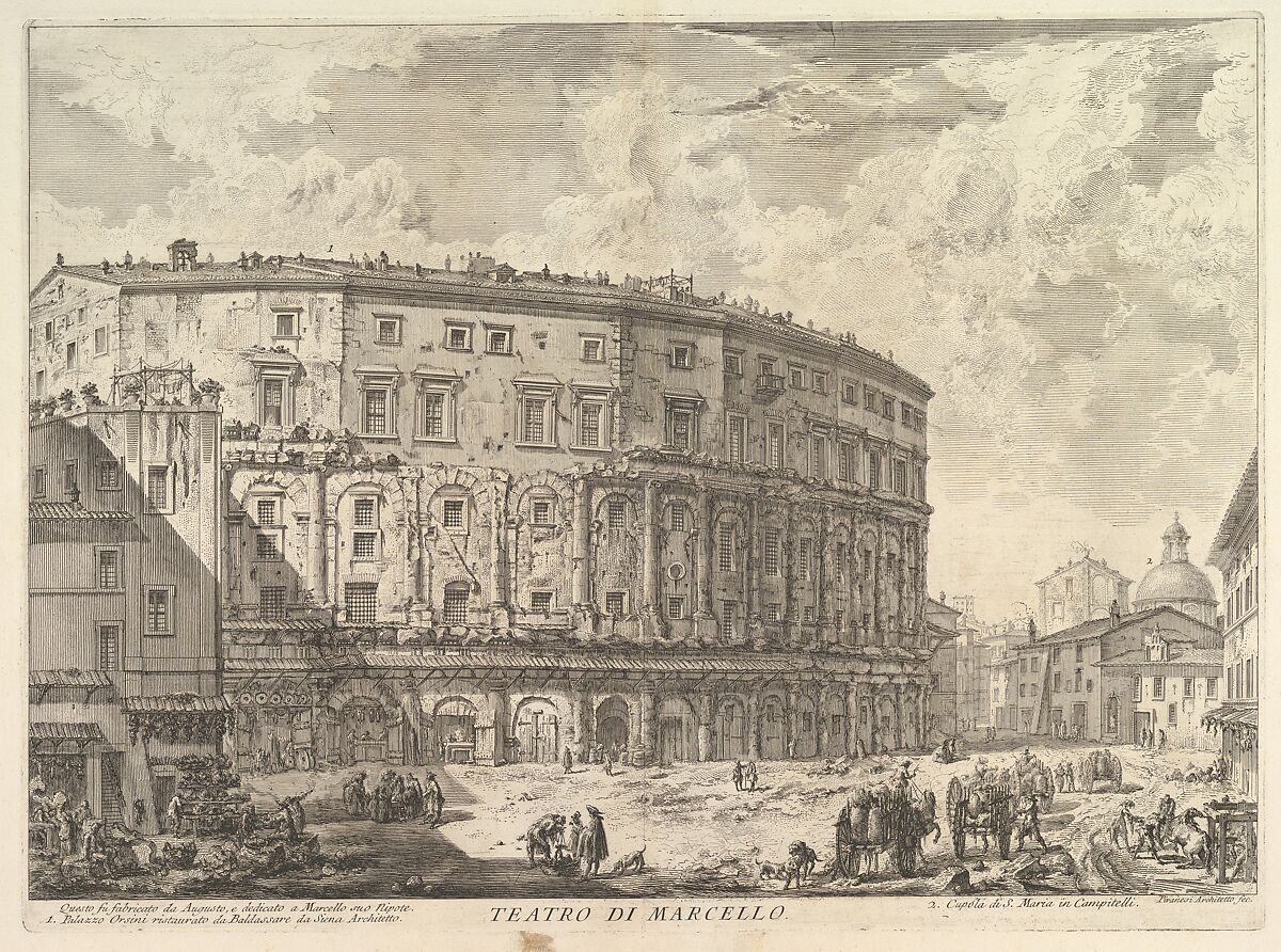 The Theatre of Marcellus (Teatro di Marcello), from "Vedute di Roma", Giovanni Battista Piranesi (Italian, Mogliano Veneto 1720–1778 Rome), Etching 