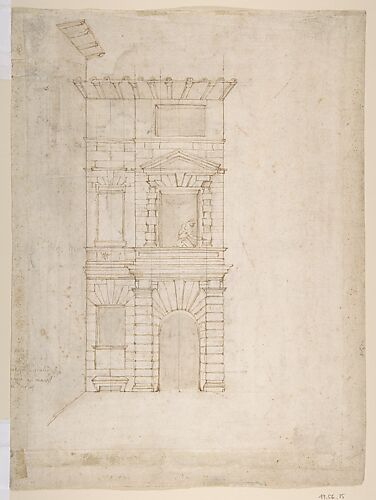 Elevation of Giulio Romano's House (recto); the Ruins from the Caelius Aqueduct and Temple of Claudius in Rome (verso)