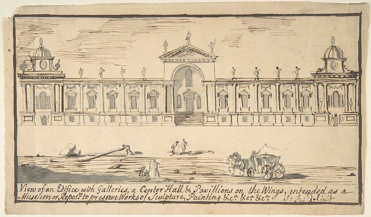 Design for a Museum or Repository, Attributed to Stephen Riou (British, London 1720–1780 London), Pen and ink, brush and wash 