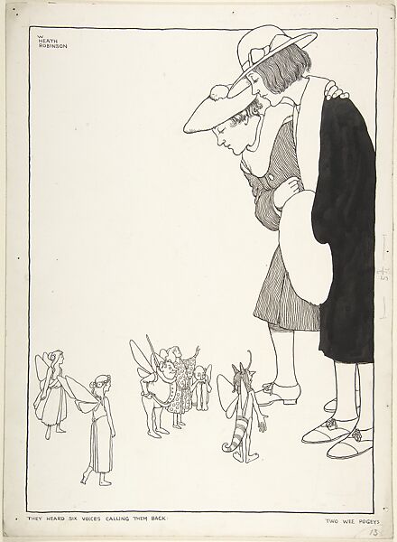 "They Heard Six Voices Calling Them Back" (for "Two Wee Pogeys" in "Topsy-Turvy Tales"), William Heath Robinson  British, Pen and black ink, brush and wash