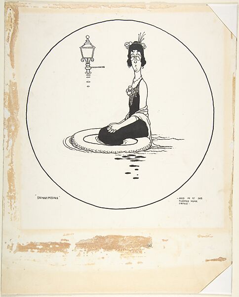 "And in it She Floated Home Safely" (for "Skinnemelink" in "Topsy-Turvy Tales"), William Heath Robinson (British, London 1872–1944 Highgate, London), Pen and black ink, brush and wash 