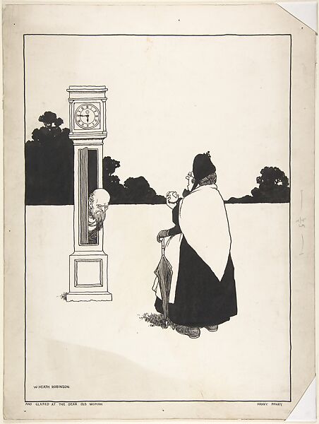 "And It Glared at the Dear Old Woman" (for "Hanky Panky" in "Topsy-Turvy Tales"), William Heath Robinson (British, London 1872–1944 Highgate, London), Pen and black ink, brush and wash 