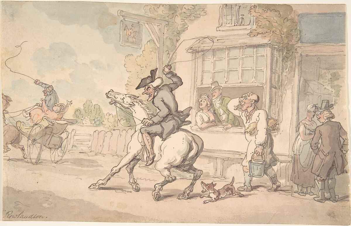 Dr. Syntax with a Balky Horse Before an Inn, Thomas Rowlandson (British, London 1757–1827 London), Watercolor, pen and ink 