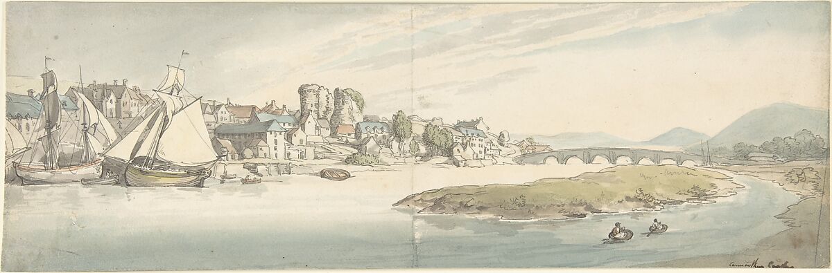 Carmarthen Castle, Wales, Thomas Rowlandson (British, London 1757–1827 London), Watercolor, pen and ink 