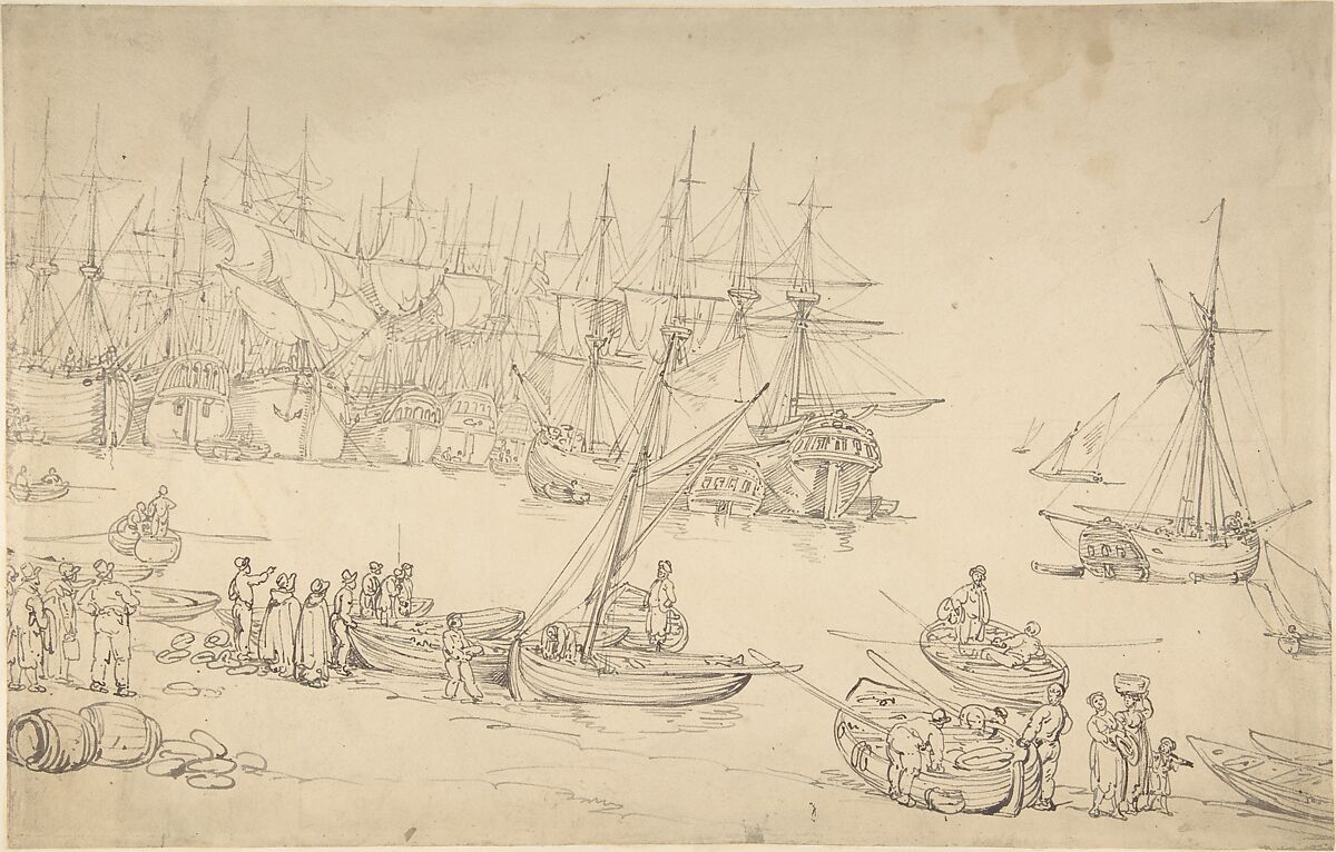 Harbor scene, Thomas Rowlandson (British, London 1757–1827 London), Pen and ink 