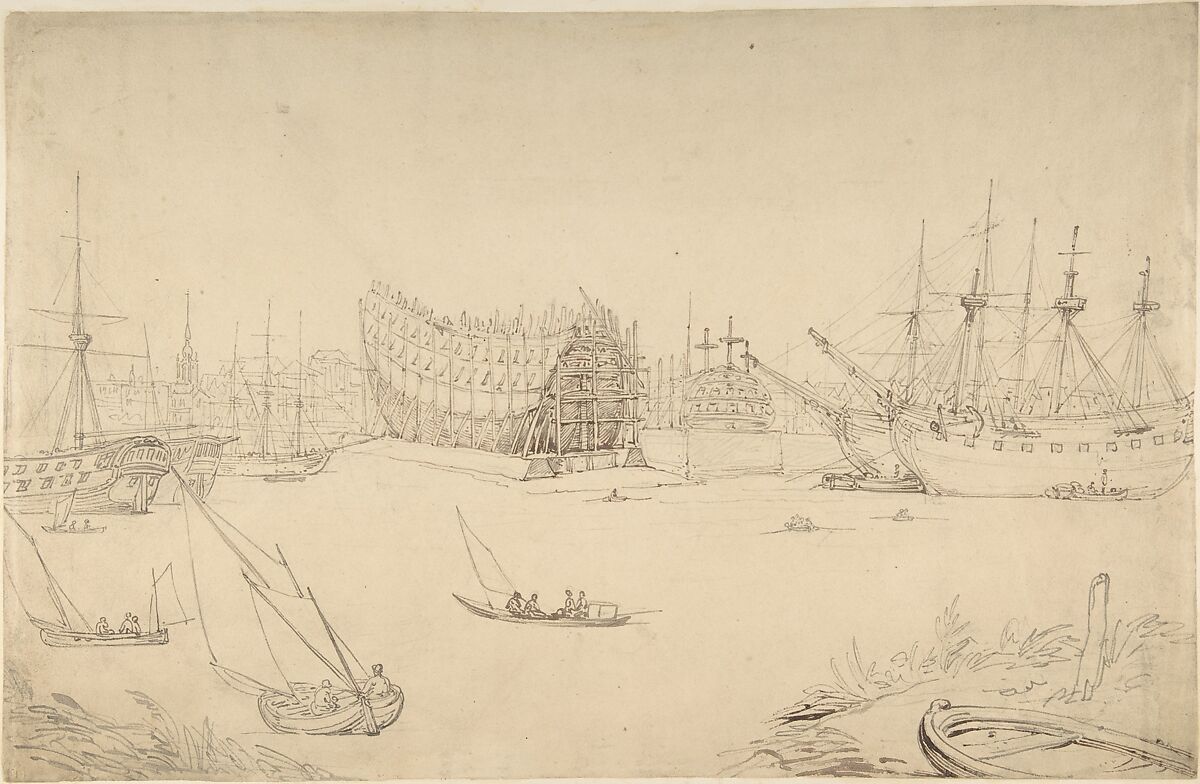 Harbor scene, Thomas Rowlandson (British, London 1757–1827 London), Pen and ink 