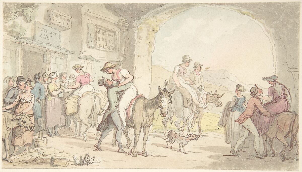 Pleasure of a Poste aux Anes, from Sentimental Travels, Thomas Rowlandson (British, London 1757–1827 London), Watercolor, pen and ink 