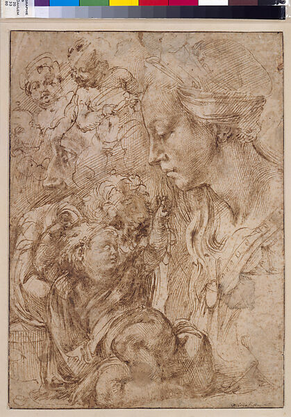 Sketches for a Virgin and Child, Michelangelo Buonarroti (Italian, Caprese 1475–1564 Rome), Pen and brown ink 