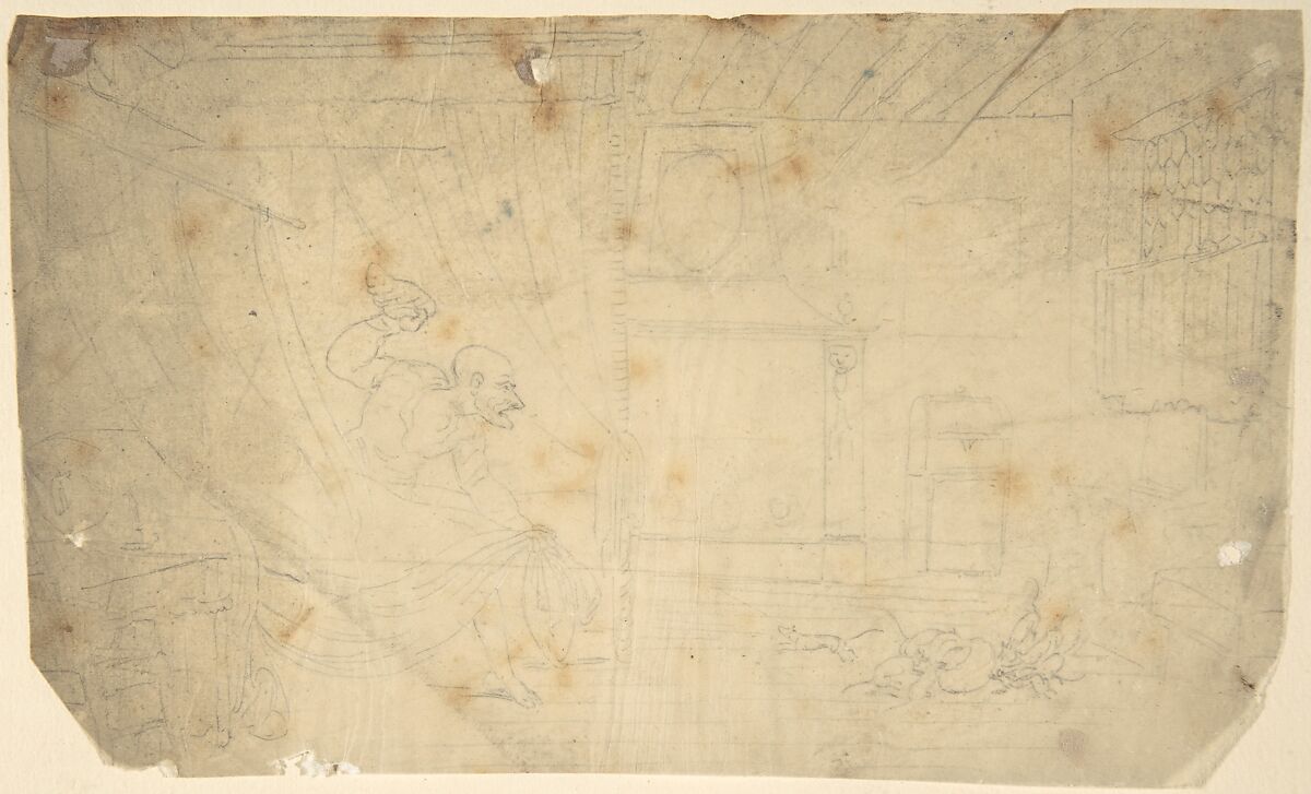 Dr. Syntax Loses His Wig, Thomas Rowlandson (British, London 1757–1827 London), Graphite on tracing paper 