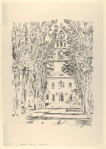 Colonial Church, Gloucester, Childe Hassam  American, Lithograph; from an edition of 101