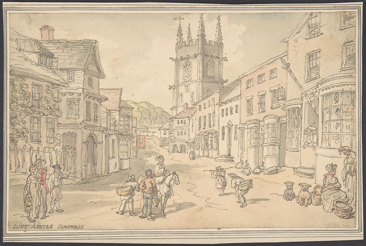 St. Austle, Cornwall, Thomas Rowlandson (British, London 1757–1827 London), Watercolor, graphite, pen and ink 