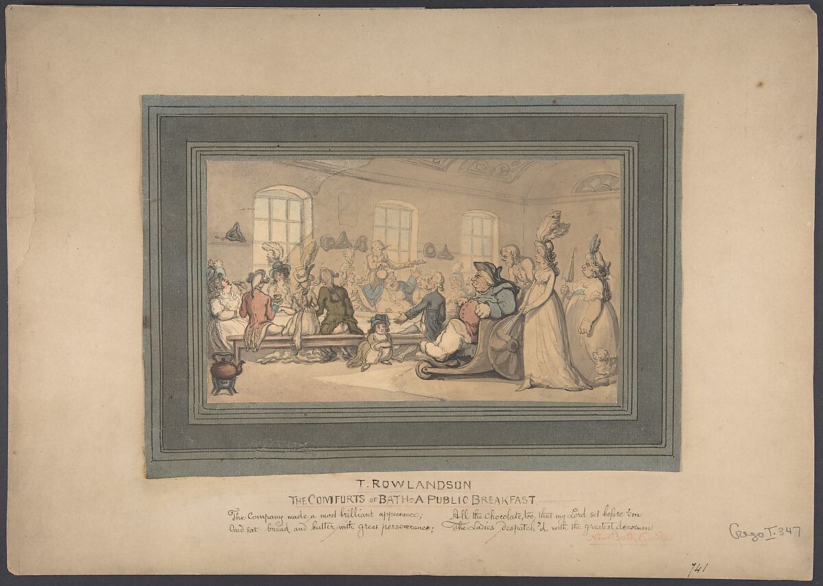 The Comforts of Bath: A Public Breakfast, Thomas Rowlandson (British, London 1757–1827 London), Watercolor, graphite, pen and ink 