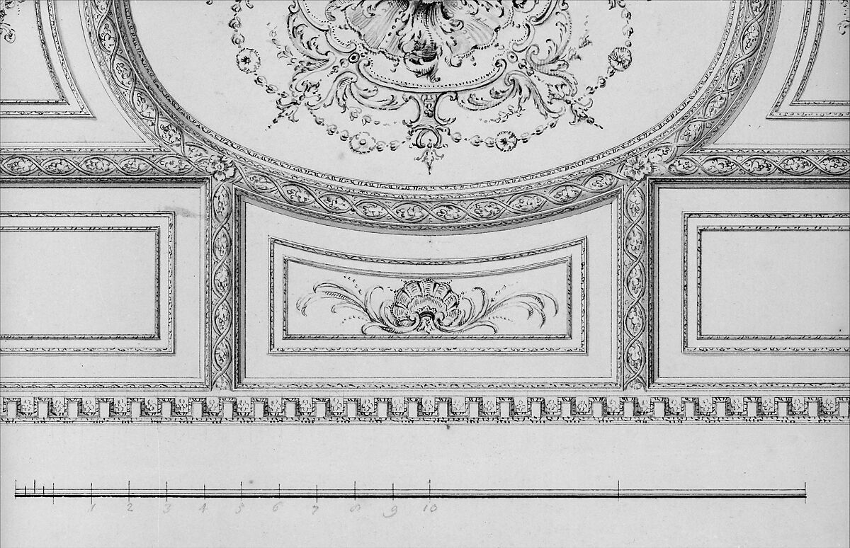Design for Ceiling at Kirtlington Park, Oxfordshire, John Sanderson (British, active from 1730, died 1774), Pen, gray ink with gray and pale yellow washes