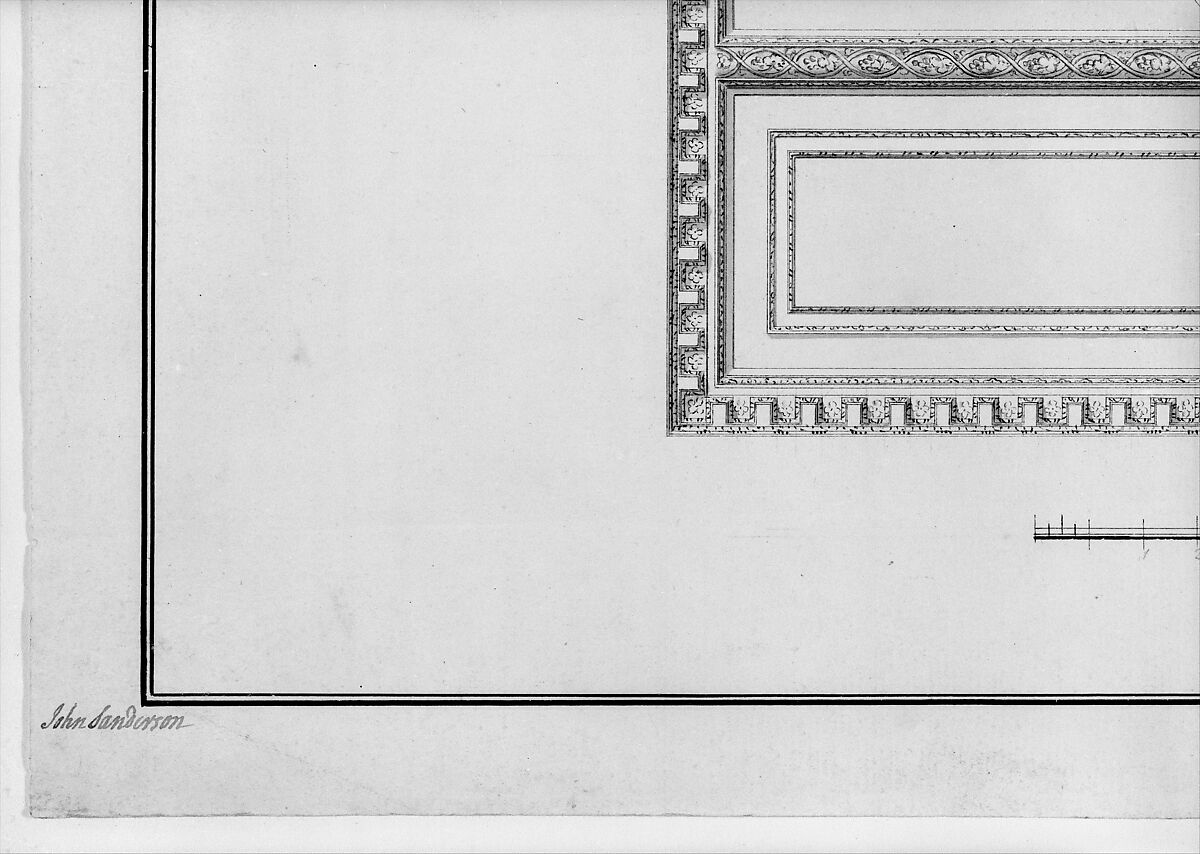Design for Ceiling at Kirtlington Park, Oxfordshire, John Sanderson (British, active from 1730, died 1774), Pen, gray ink with gray and pale yellow washes