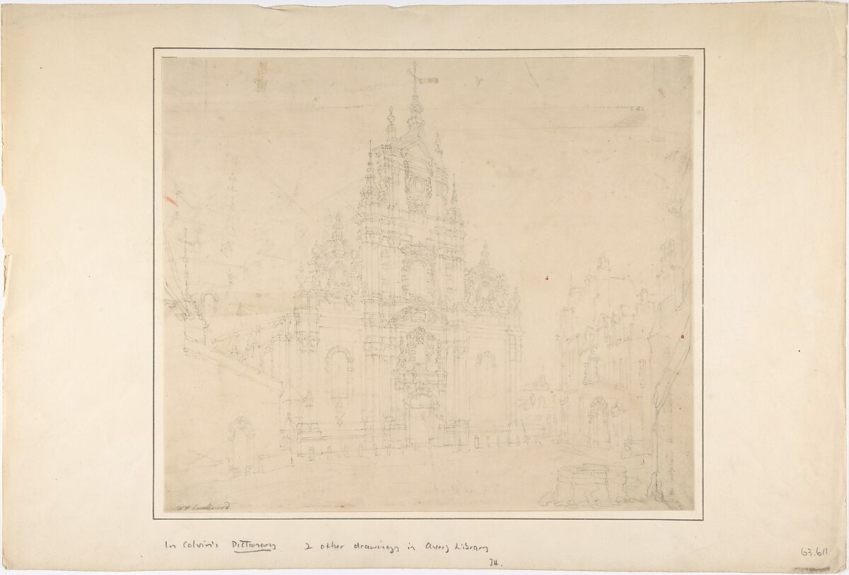Church Facade (after the French?), William Frome Smallwood (British, Peasemarsh, Surrey 1806–1834 Camberwell, London), Graphite 