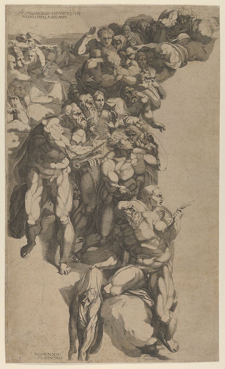 Group from Last Judgment, St. Bartholomew, St. Peter, and other Apostles, Domenico del Barbiere (Italian, Florence (?) 1506–1565 Paris), Engraving 