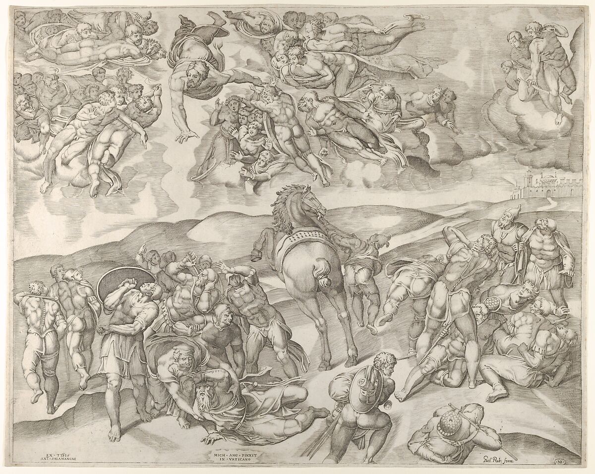Conversion of Saul, from Michelangelo's fresco in the Pauline Chapel at the Vatican, Nicolas Beatrizet (French, Lunéville 1515–ca. 1566 Rome (?)), Engraving 