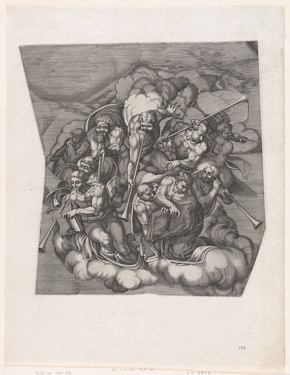 Trumpeting Angels from The Last Judgment, after Michelangelo, Nicolas Beatrizet (French, Lunéville 1515–ca. 1566 Rome (?)), Engraving 