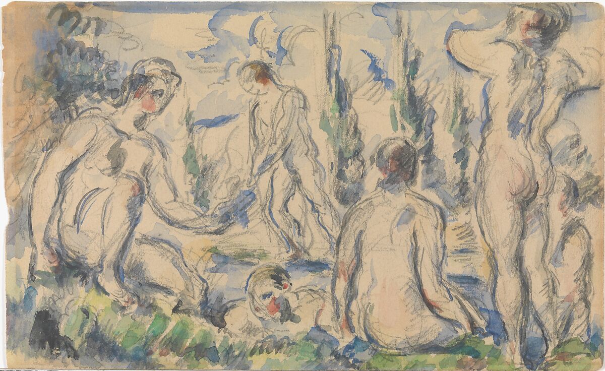 Bathers (recto); Landscape (verso), Paul Cézanne (French, Aix-en-Provence 1839–1906 Aix-en-Provence), Watercolor and graphite on wove paper 