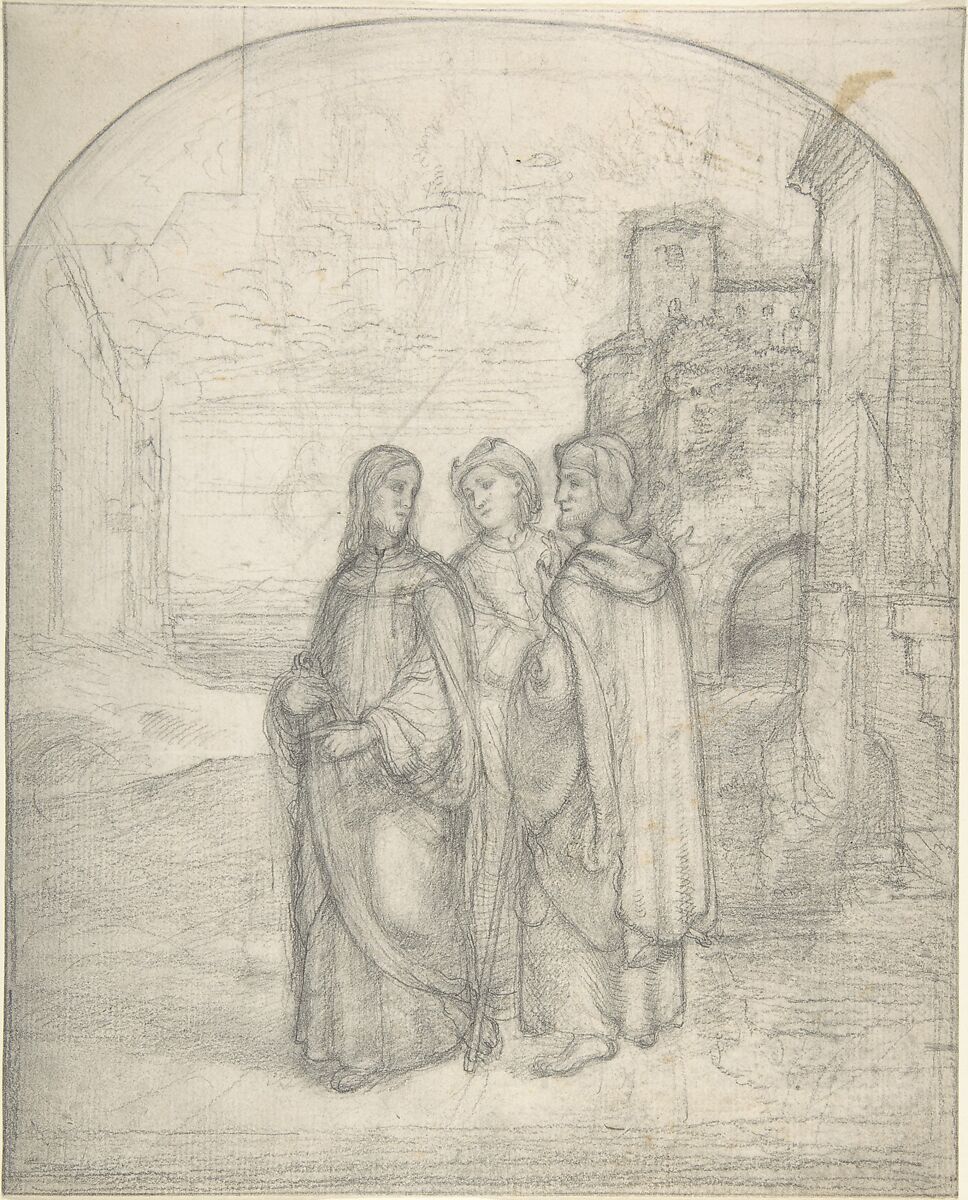 Christ and the Pilgrims of Emmaus, (Johann Heinrich) Ferdinand Olivier (German, Dessau 1785–1841 Munich), Graphite, partly wiped 