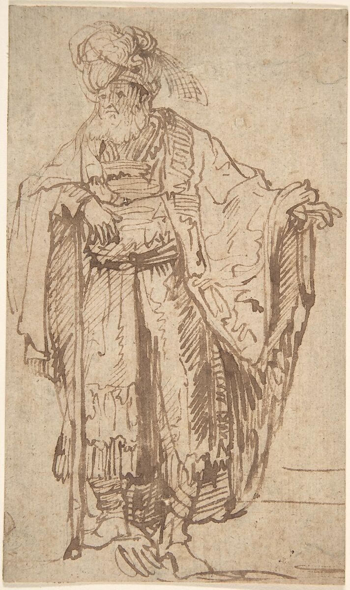 Standing Oriental Figure, Circle of Rembrandt (Rembrandt van Rijn) (Dutch, Leiden 1606–1669 Amsterdam), Pen and brown ink 