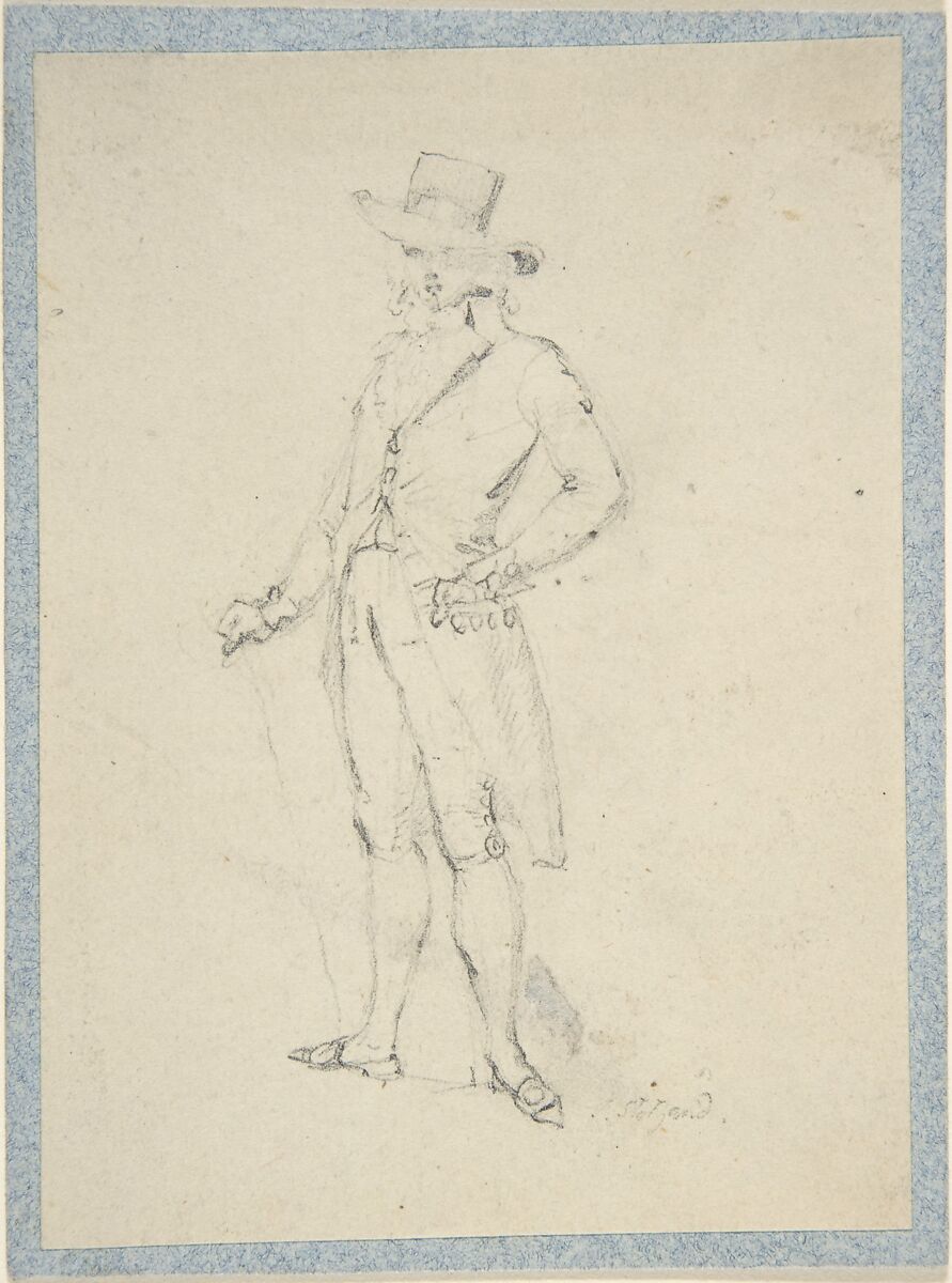 Man in broad brimmed hat (sketchbook page), Attributed to Thomas Stothard (British, London 1755–1834 London), Graphite 
