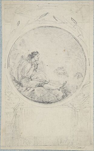 Seated man in circular medallion (design for a book illustration)