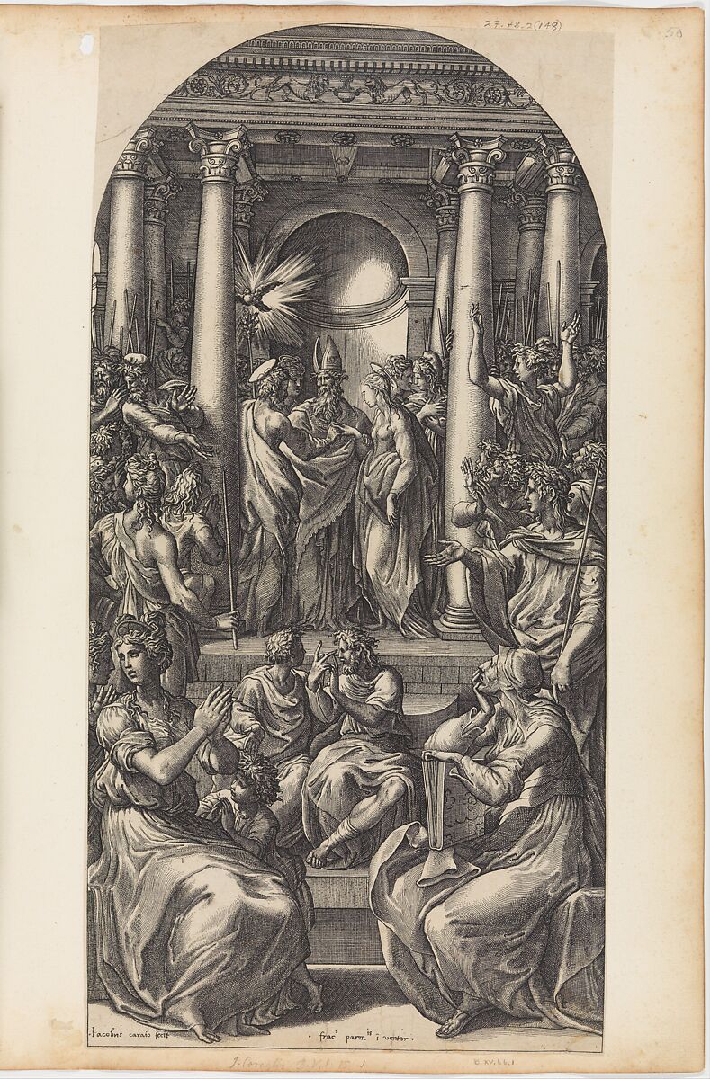 Marriage of the Virgin, Engraved by Giovanni Jacopo Caraglio (Italian, Parma or Verona ca. 1500/1505–1565 Krakow (?)), Engraving 