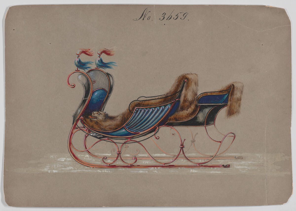 Sleigh #3659, Brewster &amp; Co. (American, New York), Pen and black ink, watercolor and gouache with gum arabic 
