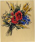 Design for a Scarf:  Bouquet of Three Poppies, Daisies, and Cornflowers, Marcel Vertès (Hungarian, Ujpcst 1895–1961 Paris), gouache on tracing paper