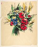 Design for a Scarf:  Bouquet of Five Poppies, Daisies, and Cornflowers