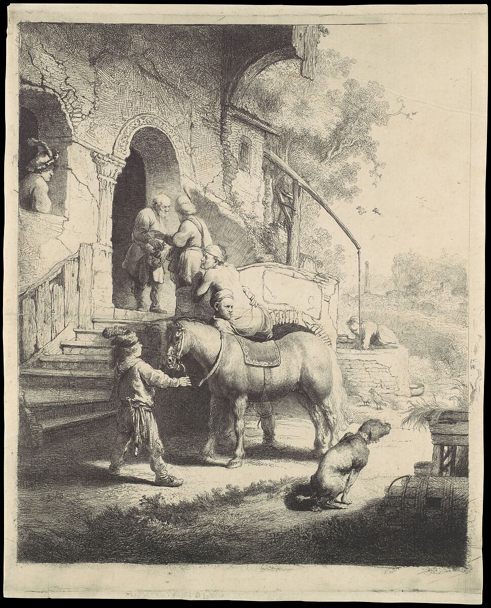 The Good Samaritan, Rembrandt (Rembrandt van Rijn) (Dutch, Leiden 1606–1669 Amsterdam), Etching, engraving and drypoint; first state of four