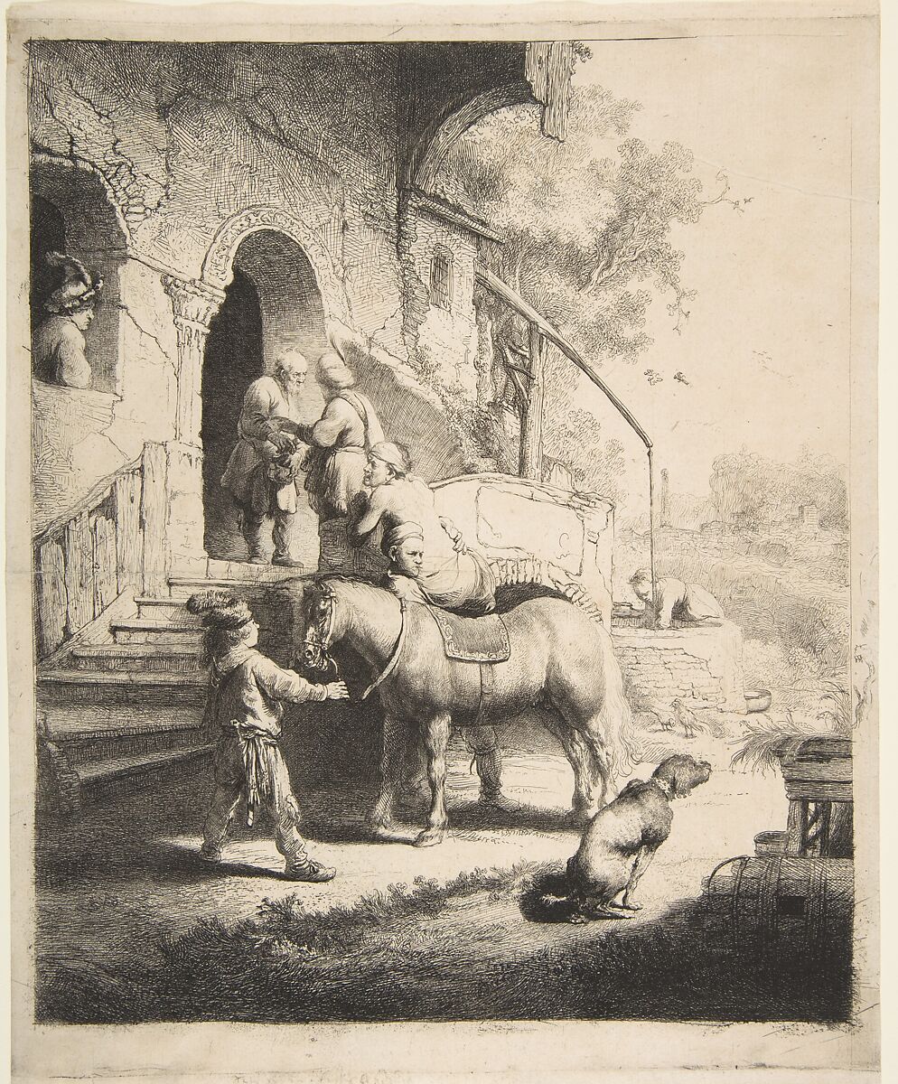 The Good Samaritan, Rembrandt (Rembrandt van Rijn) (Dutch, Leiden 1606–1669 Amsterdam), Etching, engraving and drypoint; first state of four 