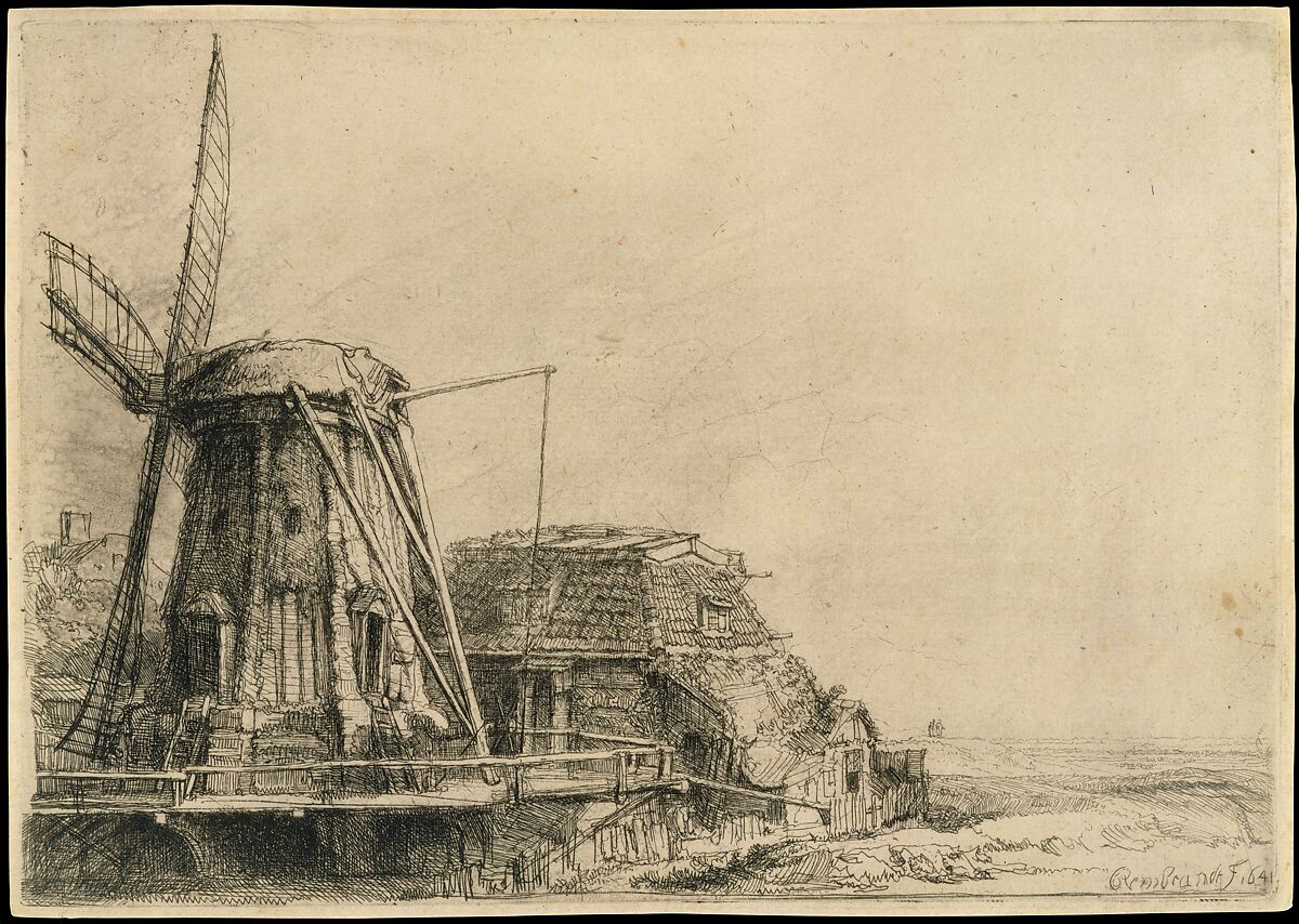 The Windmill, Rembrandt (Rembrandt van Rijn) (Dutch, Leiden 1606–1669 Amsterdam), Etching, with touches of drypoint