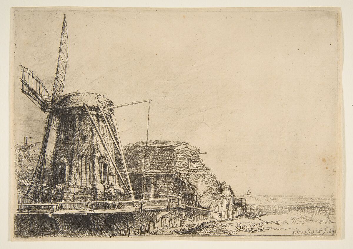 The Windmill, Rembrandt (Rembrandt van Rijn) (Dutch, Leiden 1606–1669 Amsterdam), Etching, with touches of drypoint 