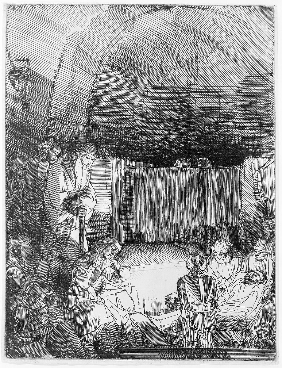 The Entombment, Rembrandt (Rembrandt van Rijn) (Dutch, Leiden 1606–1669 Amsterdam), Etching and drypoint ; first of four states