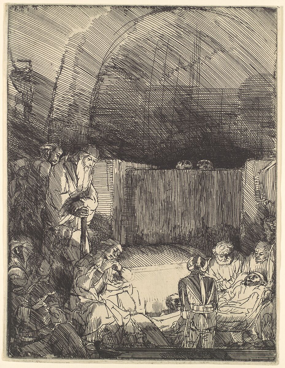 The Entombment, Rembrandt (Rembrandt van Rijn) (Dutch, Leiden 1606–1669 Amsterdam), Etching and drypoint ; first of four states