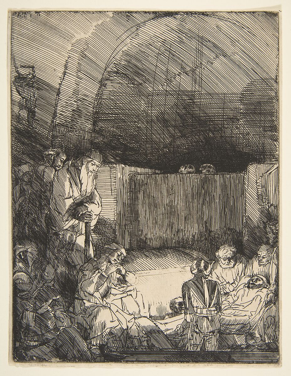 The Entombment, Rembrandt (Rembrandt van Rijn) (Dutch, Leiden 1606–1669 Amsterdam), Etching and drypoint ; first of four states 