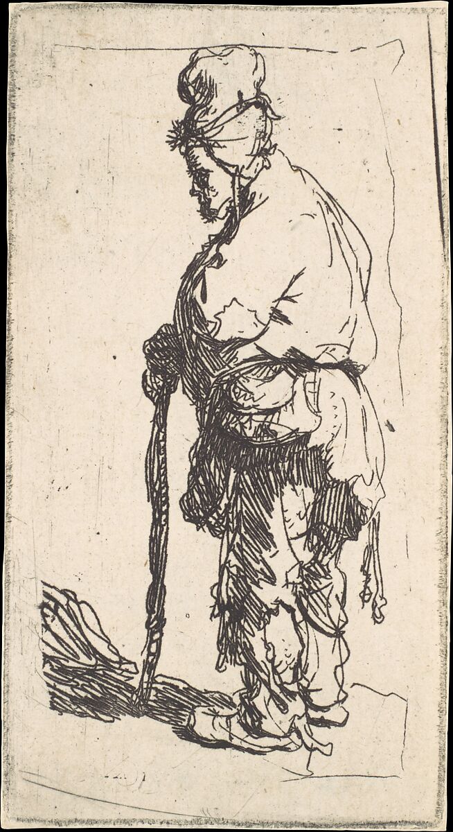 Beggar Leaning on a Stick, Facing Left, Rembrandt (Rembrandt van Rijn) (Dutch, Leiden 1606–1669 Amsterdam), Etching