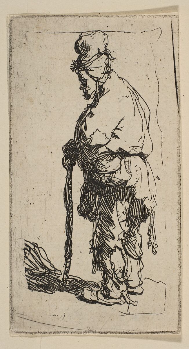 Beggar Leaning on a Stick, Facing Left, Rembrandt (Rembrandt van Rijn) (Dutch, Leiden 1606–1669 Amsterdam), Etching 