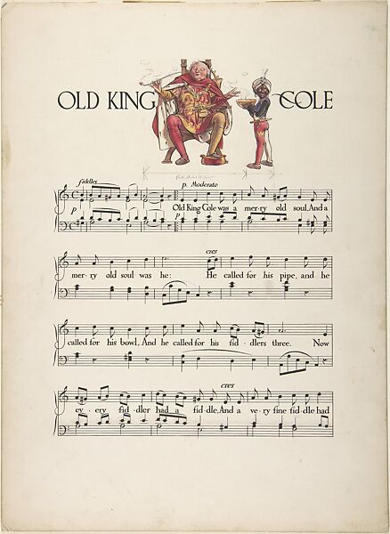 "Old King Cole"―page design, Paul Vincent Woodroffe (British (born India), Madras 1875–1954 Eastbourne), Pen and black ink, watercolor and graphite 