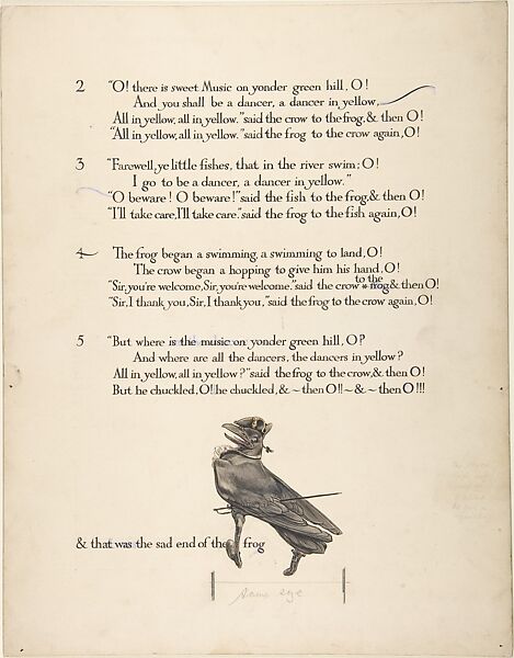 "The Frog & the Crow"―second page design, Paul Vincent Woodroffe (British (born India), Madras 1875–1954 Eastbourne), Pen and black ink, watercolor and graphite 