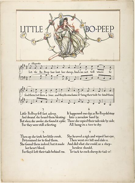 "Little Bo-Peep"―page design, Paul Vincent Woodroffe (British (born India), Madras 1875–1954 Eastbourne), Pen and black ink, watercolor and graphite 