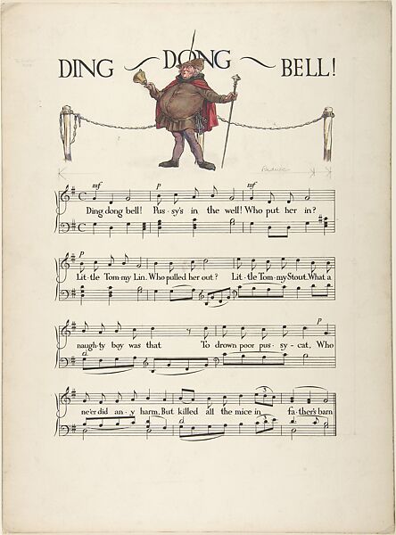"Ding Dong Bell!"―page design, Paul Vincent Woodroffe (British (born India), Madras 1875–1954 Eastbourne), Pen and black ink, watercolor and graphite 