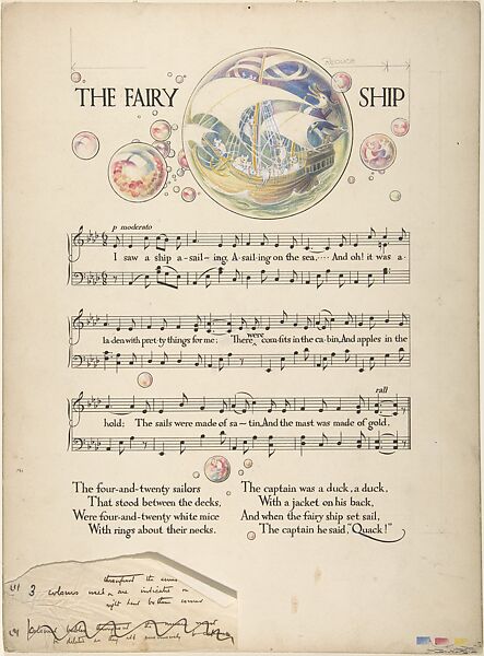 "The Fairy Ship"―page design, Paul Vincent Woodroffe (British (born India), Madras 1875–1954 Eastbourne), Pen and black ink, watercolor and graphite 