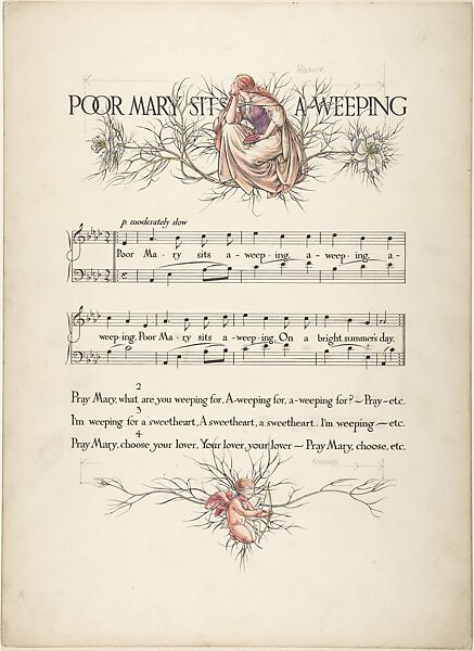 "Poor Mary Sits-A-Weeping"―page design, Paul Vincent Woodroffe (British (born India), Madras 1875–1954 Eastbourne), Pen and black ink, watercolor and graphite 