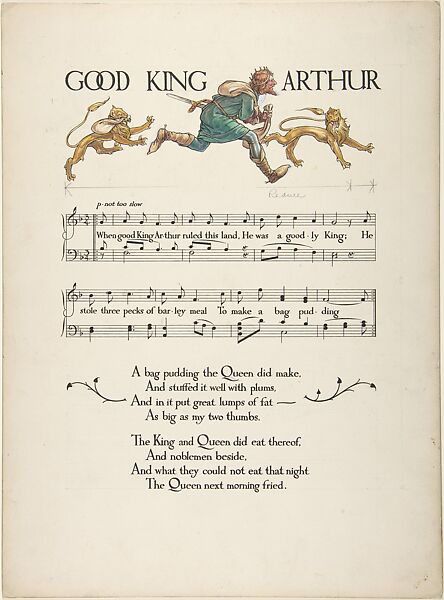 "Good King Arthur"―page design, Paul Vincent Woodroffe (British (born India), Madras 1875–1954 Eastbourne), Pen and black ink, watercolor and graphite 